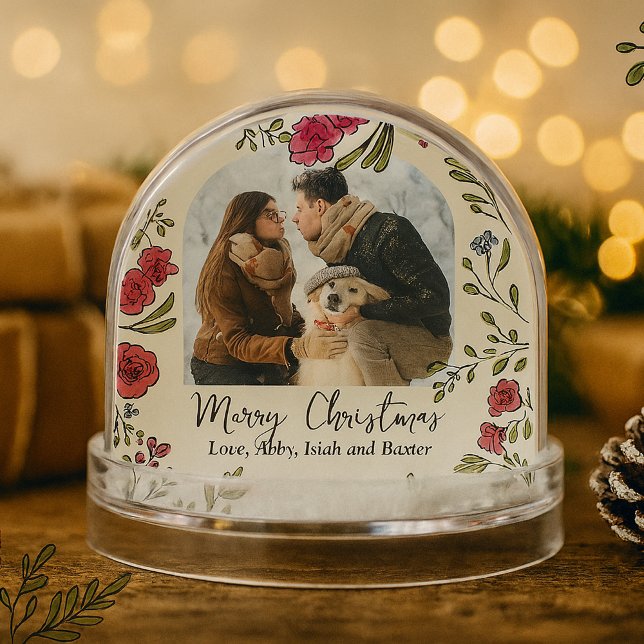 Whimsical Hand Drawn Floral Photo  Snow Globe (Whimsical Hand Drawn Floral Photo Snow Globe)