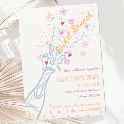 Whimsical Hand Drawn Floral Scribble Bridal Brunch Invitation