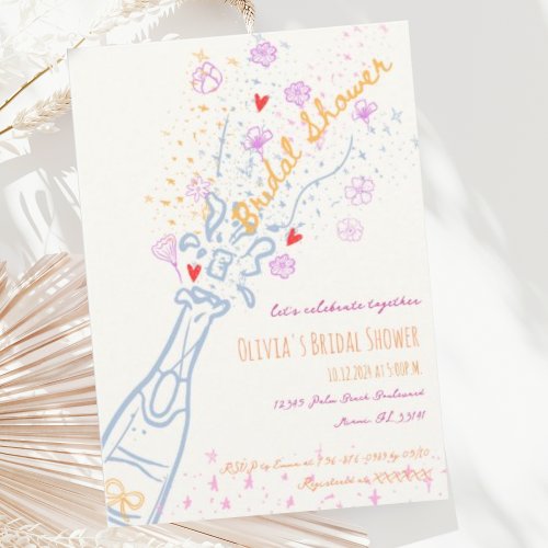Whimsical Hand Drawn Floral Scribble Bridal Shower Invitation