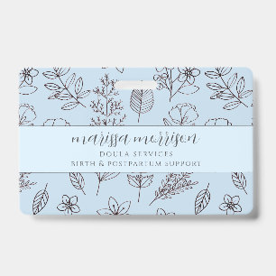 Whimsical Hand Drawn Floral Script Blue Doula Badge