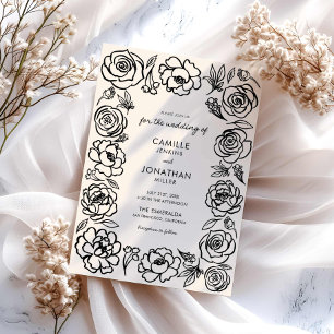 Whimsical Hand Drawn Floral Wedding Invitation