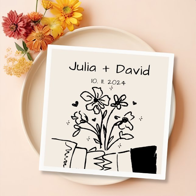 Whimsical Hand Drawn Floral Wedding Napkins (Creator Uploaded)