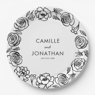 Whimsical Hand Drawn Floral Wedding Paper  Plates