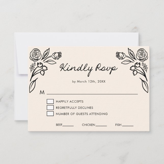 Whimsical Hand Drawn Floral Wedding RSVP Card (Front)