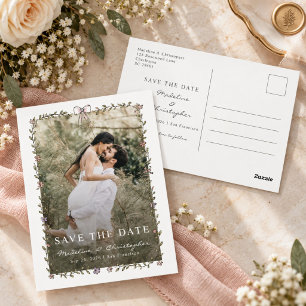 Whimsical Hand Drawn Floral Wedding Save the Date Postcard