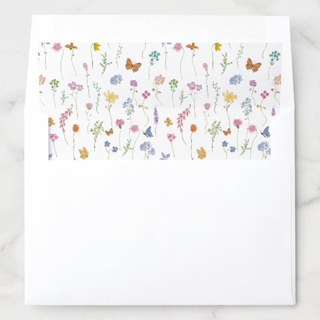 Whimsical Hand Drawn Florals Wedding Envelope Liner (In Envelope)