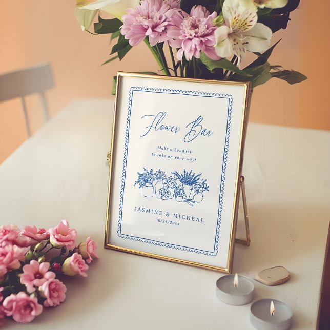 Whimsical Hand Drawn Flower Bar Bridal Shower Sign (Flower Bar Sign Mock-up)