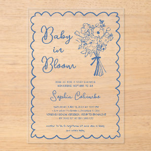 Whimsical Hand Drawn Flower Bouquet Baby in Bloom Acrylic Invitations