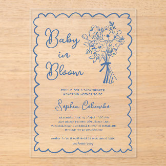 Whimsical Hand Drawn Flower Bouquet Baby in Bloom Acrylic Invitations