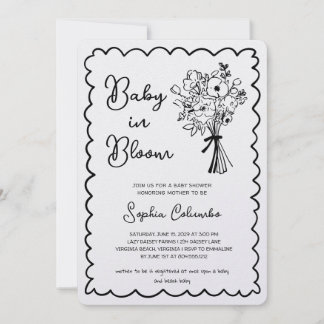 Whimsical Hand Drawn Flower Bouquet Baby in Bloom Invitation