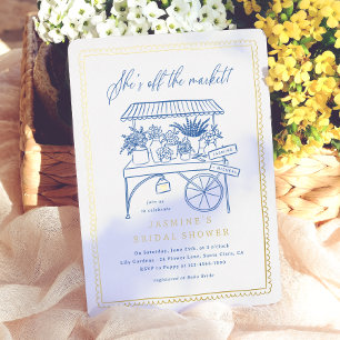 Whimsical Hand Drawn Flower Market Bridal Shower Foil Invitation