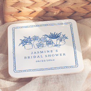 Whimsical Hand Drawn Flower Market Bridal Shower Square Paper Coaster