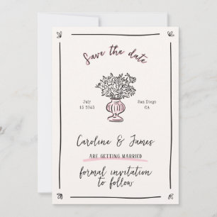 Whimsical, Hand drawn flower save the date  Invitation