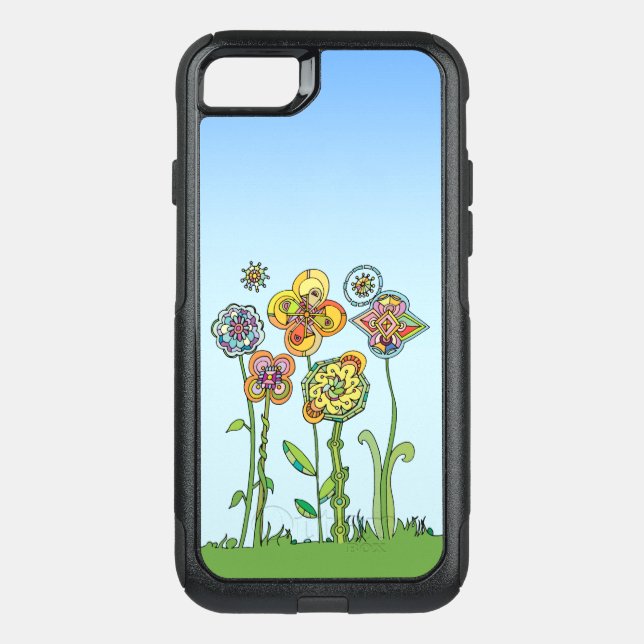 Whimsical, hand drawn flowers otterbox iPhone case (Back)