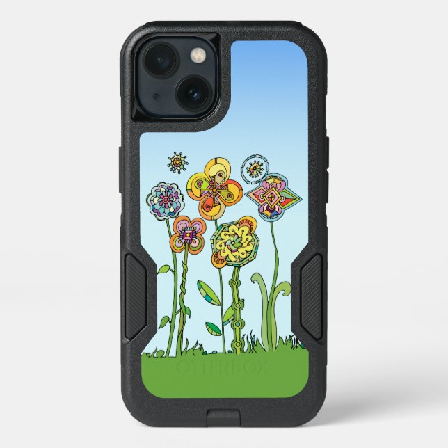Whimsical, hand drawn flowers otterbox iPhone case (Back)