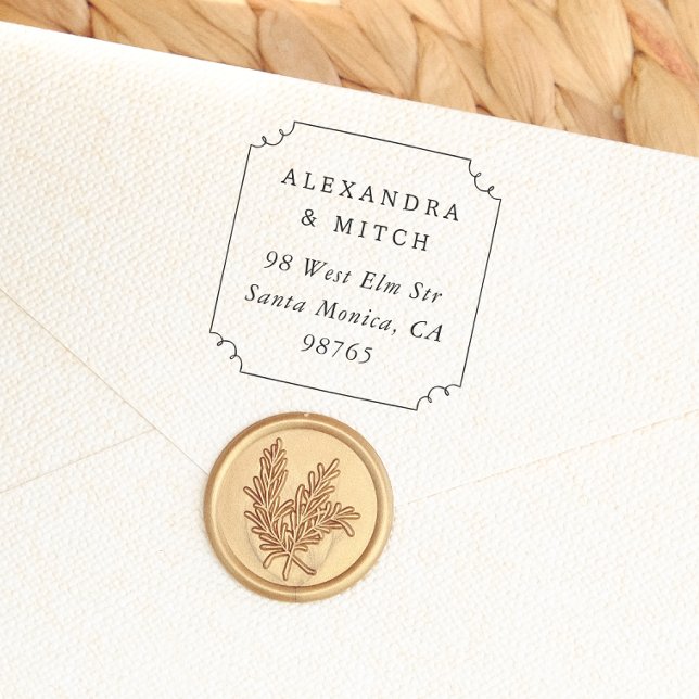 Whimsical Hand Drawn Frame Couple Return Address Rubber Stamp (Rubber Stamp Mock-up)