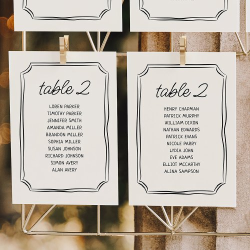 Whimsical Hand Drawn French Seating Chart Cards