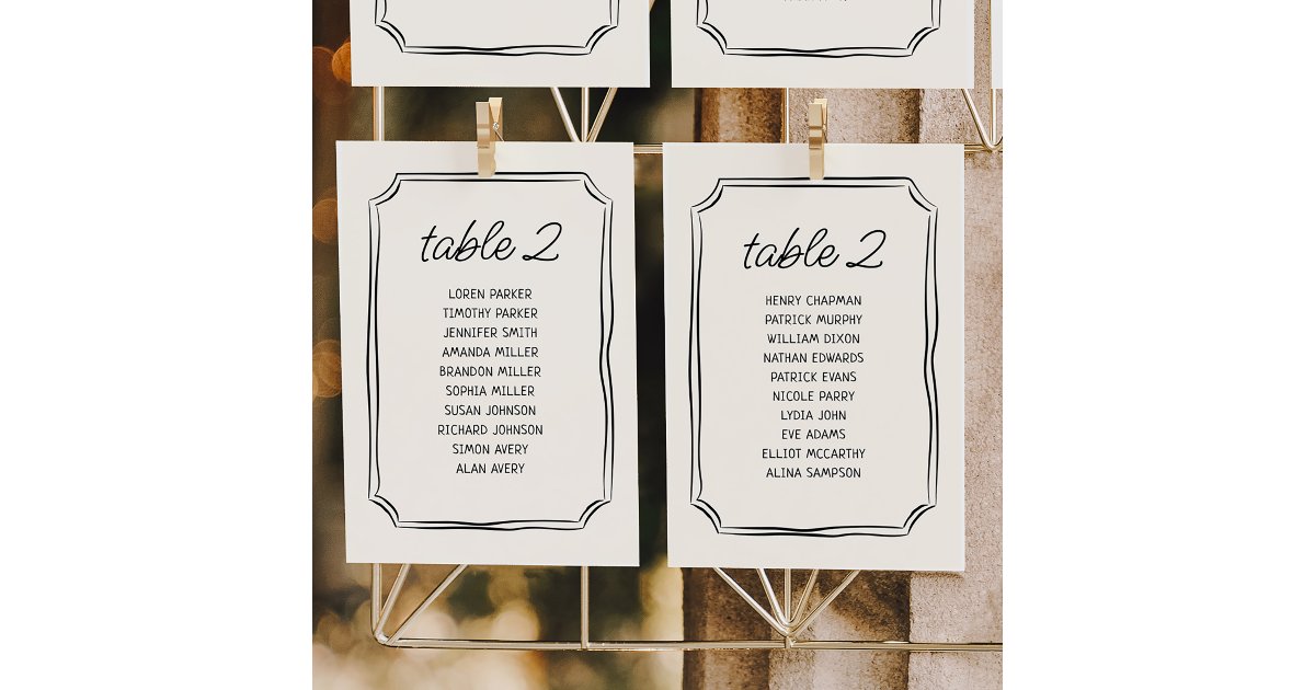 Whimsical Hand Drawn French Seating Chart Cards