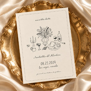 Whimsical Hand Drawn French Wedding Save the Date