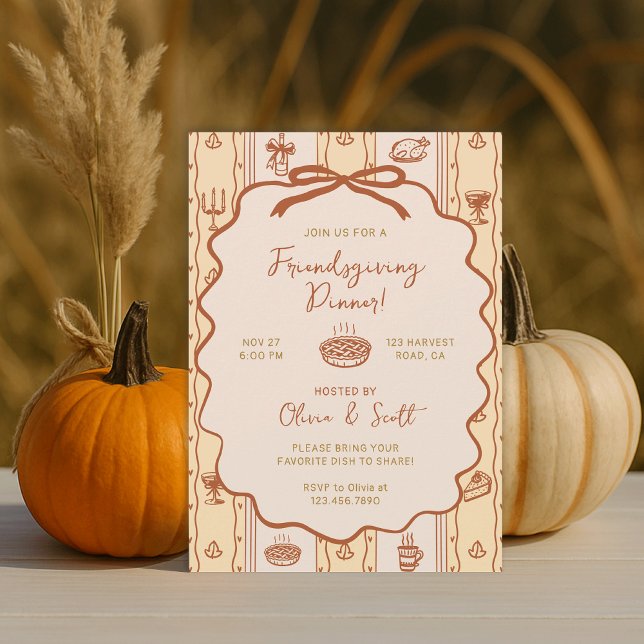 Whimsical Hand Drawn Friendsgiving Potluck Dinner Invitation (Creator Uploaded)