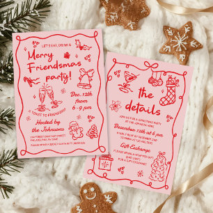 Whimsical Hand Drawn Friendsmas Christmas Party Invitation