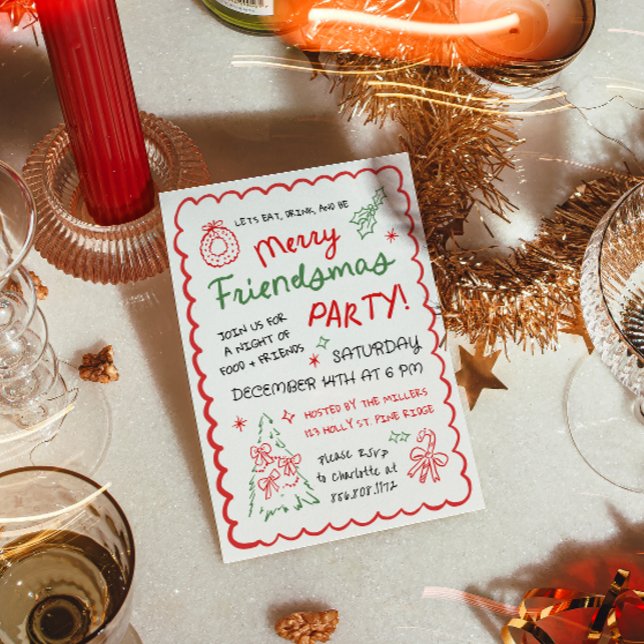 Whimsical Hand Drawn Friendsmas Christmas Party Invitation (Creator Uploaded)