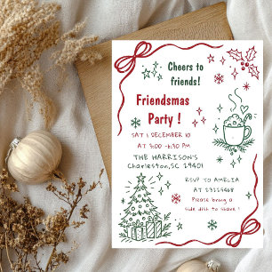 Whimsical Hand Drawn Friendsmas Christmas Party Invitation