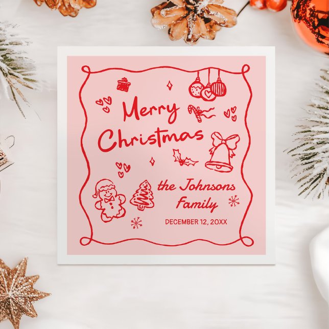 Whimsical Hand Drawn Friendsmas Christmas Party Napkins (Creator Uploaded)