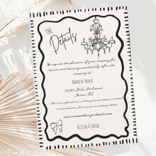 Whimsical Hand Drawn Fun Bow Wavy Wedding Details Enclosure Card