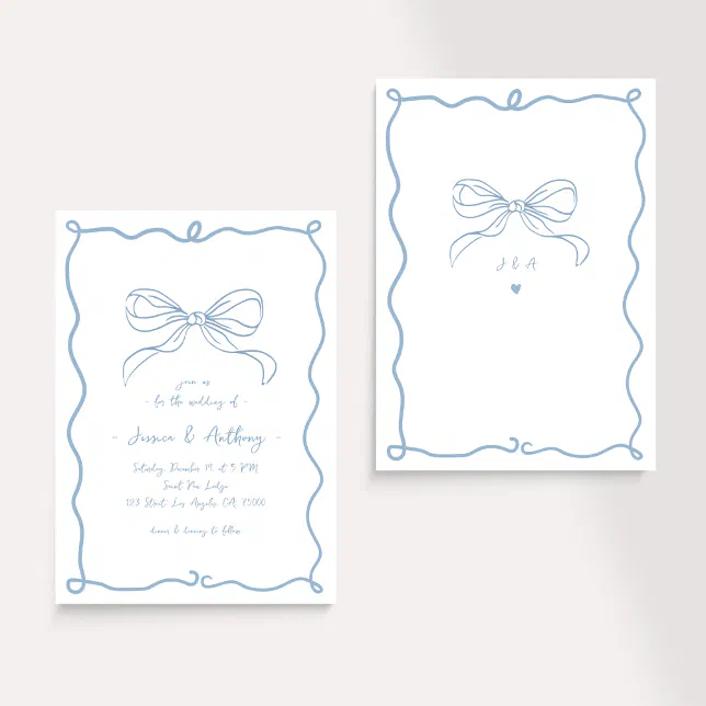 Fun Blue Invite Frame Whimsical Hand Drawn Fun French Blue Wedding Invitation | Zazzle