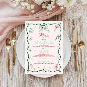Whimsical Hand Drawn Fun French Christmas Dinner Menu