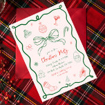 Whimsical Hand Drawn Fun French Christmas Party Invitation<br><div class="desc">Invite guests to a whimsical French Christmas celebration with this quirky, handwritten party invitation. Featuring a playful mix of pink, red, and green, it captures the charm of a vintage aesthetic with funky doodles of Santa, cocktails, cookies, and bows. Perfect for those seeking a fun, creative, and unique holiday invite...</div>