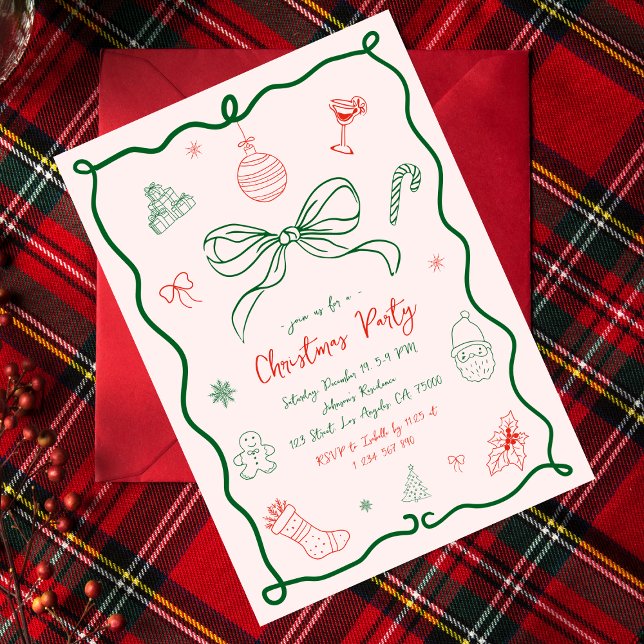 Whimsical Hand Drawn Fun French Christmas Party Invitation (Creator Uploaded)