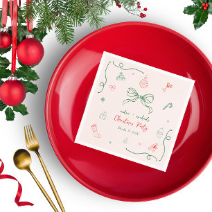 Whimsical Hand Drawn Fun French Christmas Party Napkins