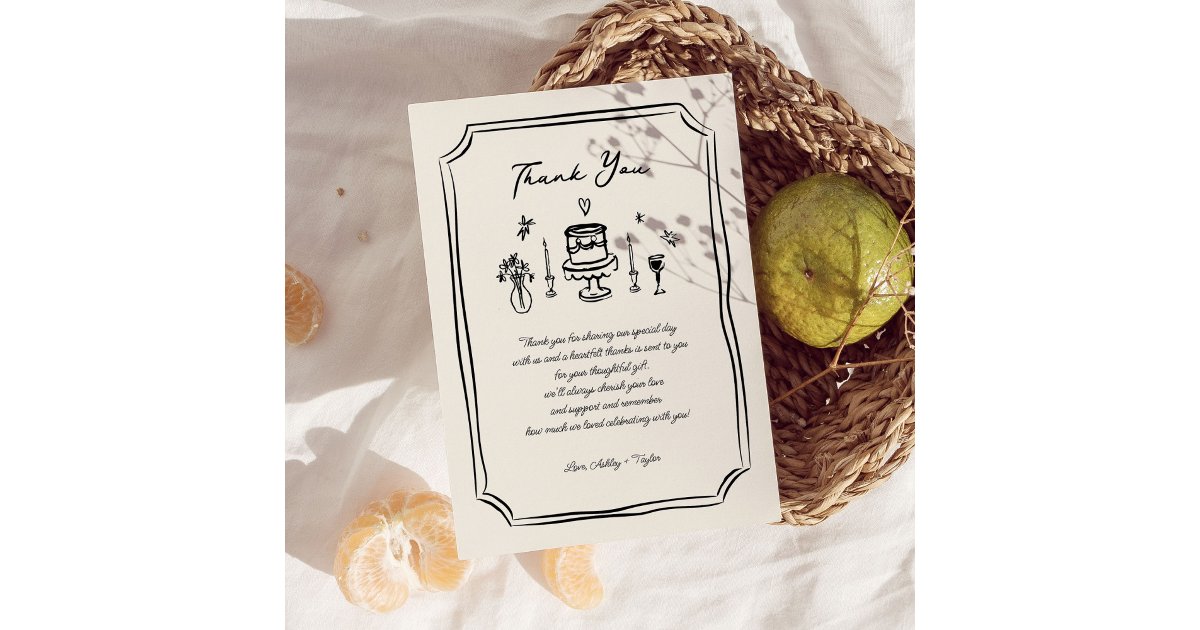 Whimsical Hand Drawn Fun Quirky Wedding Thank You Card Zazzle