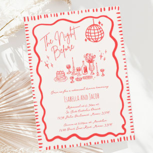 Whimsical Hand Drawn Fun Red Wavy Rehearsal Dinner Invitation