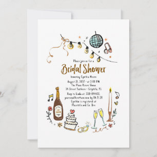 Whimsical Hand Drawn Funky Bridal Shower Invitation