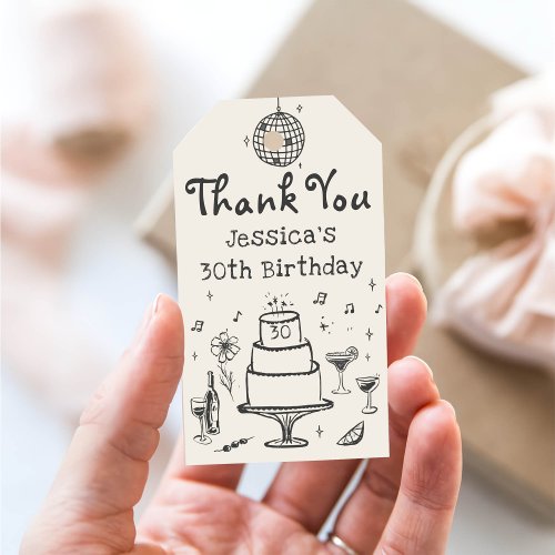 Whimsical Hand drawn Funky Cocktail Birthday Gift Tags