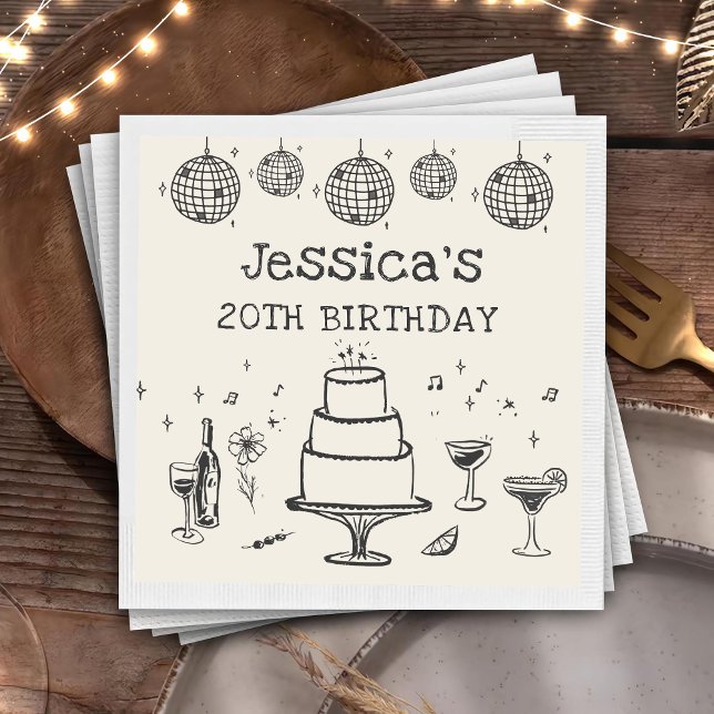 Whimsical Hand drawn Funky Cocktail Birthday Napkins (Creator Uploaded)