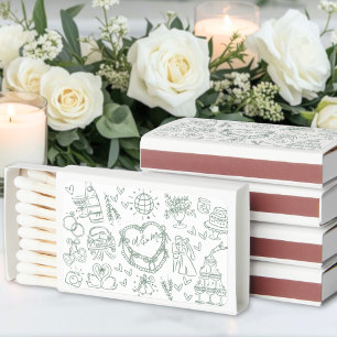 Whimsical Hand Drawn Funky Green Wedding Matchboxes