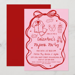 Whimsical Hand Drawn Galentine's Pajama Party  Invitation