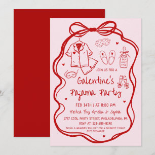 Whimsical Hand Drawn Galentine's Pajama Party  Invitation