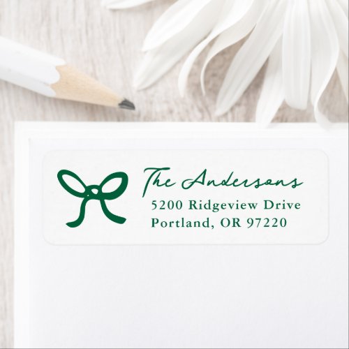 Whimsical Hand-Drawn Green Bow Return Address Label