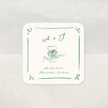 Whimsical Hand Drawn Green Bow Wedding Square Sticker<br><div class="desc">This adorable design features hand drawn elements and a whimsical bold text.</div>