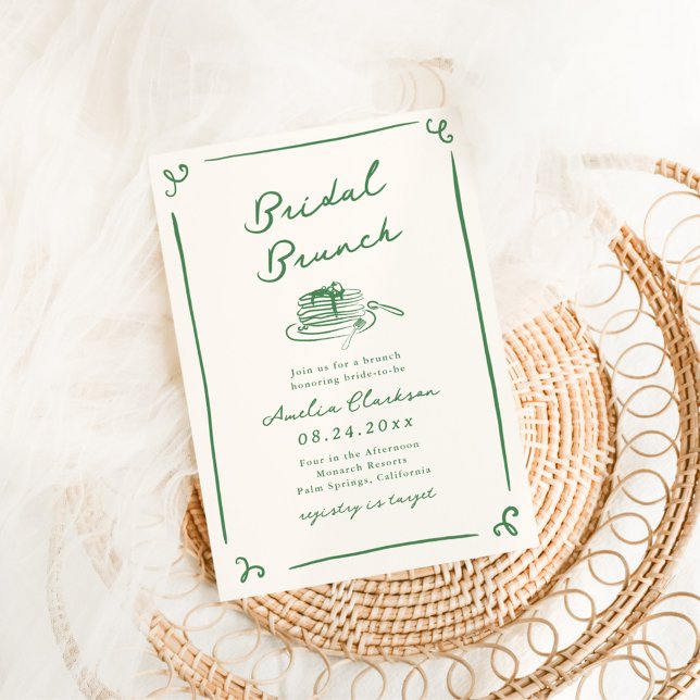 Whimsical Hand Drawn Green Bridal Brunch Invitation (Creator Uploaded)
