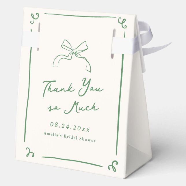 Whimsical Hand Drawn Green Bridal Shower Favor Boxes (Back)