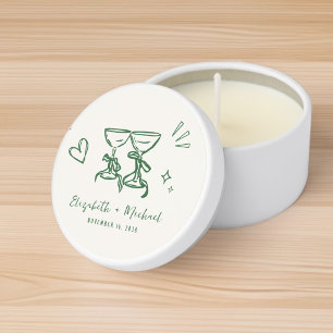 Whimsical Hand Drawn Green Cream Wedding Mini Candle Favors