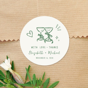 Whimsical Hand Drawn Green Cream Wedding Thank You Classic Round Sticker