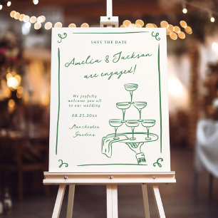 Whimsical Hand Drawn Green Engagement Party Foam Board