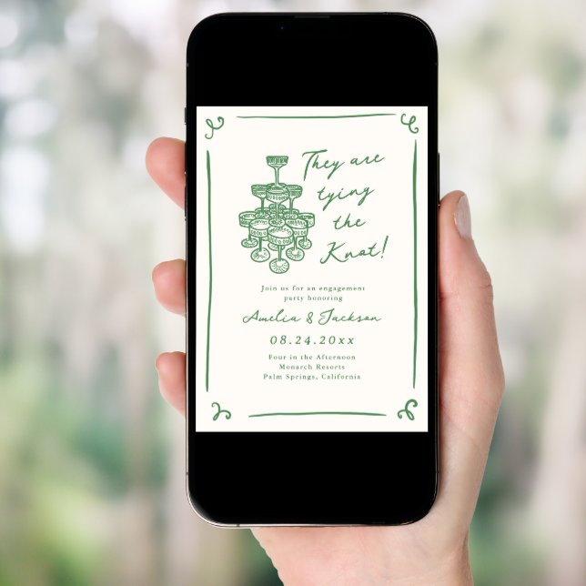 Whimsical Hand Drawn Green Engagement Party Invitation (Front Digital)